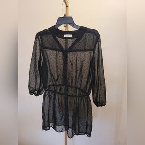 Love, Fire Black Sheer Polka Dot Top